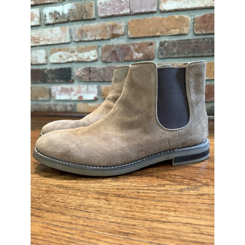 Clarks Collection Jaxen Chelsea Boots Mens 10.5 Taupe Suede Pull On Ankle Boot